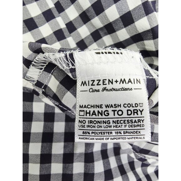 Mizzen Main Sz XL Trim Fit Mens Black White Check Spread Collar Polyester Shirt - Picture 6 of 9